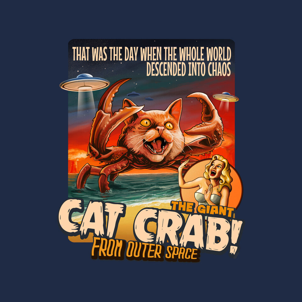 The Giant Cat Crab – Cat Graphic T-Shirt design artwork for navy graphic T-shirt