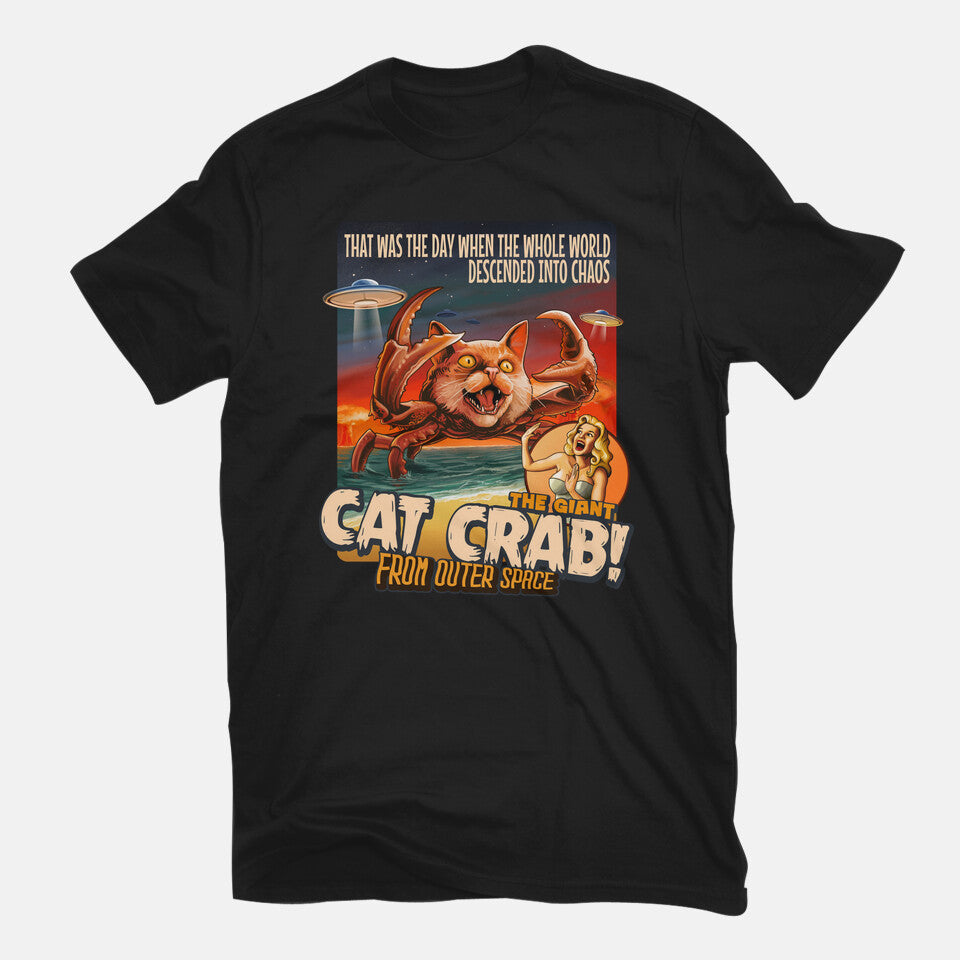 The Giant Cat Crab – Cat Graphic T-Shirt in black, flat-lay product view