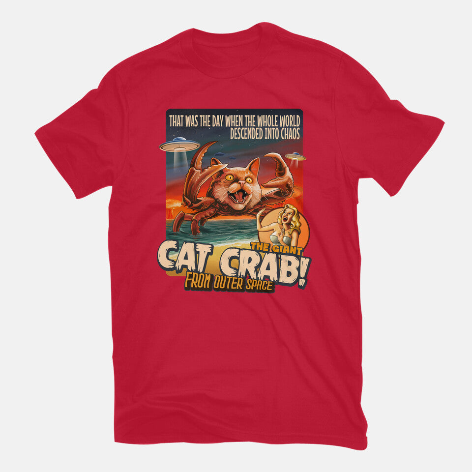 The Giant Cat Crab – Cat Graphic T-Shirt in red, flat-lay product view