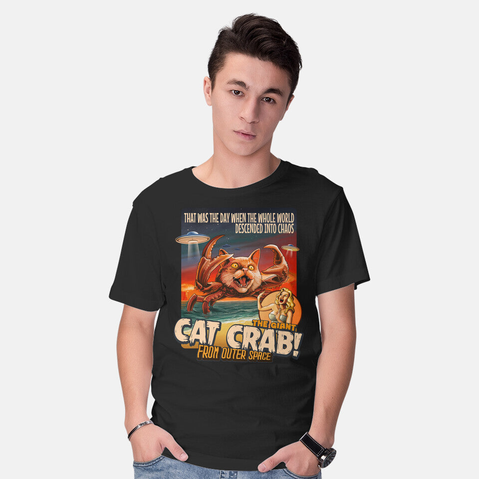 Model wearing black The Giant Cat Crab – Cat Graphic T-Shirt