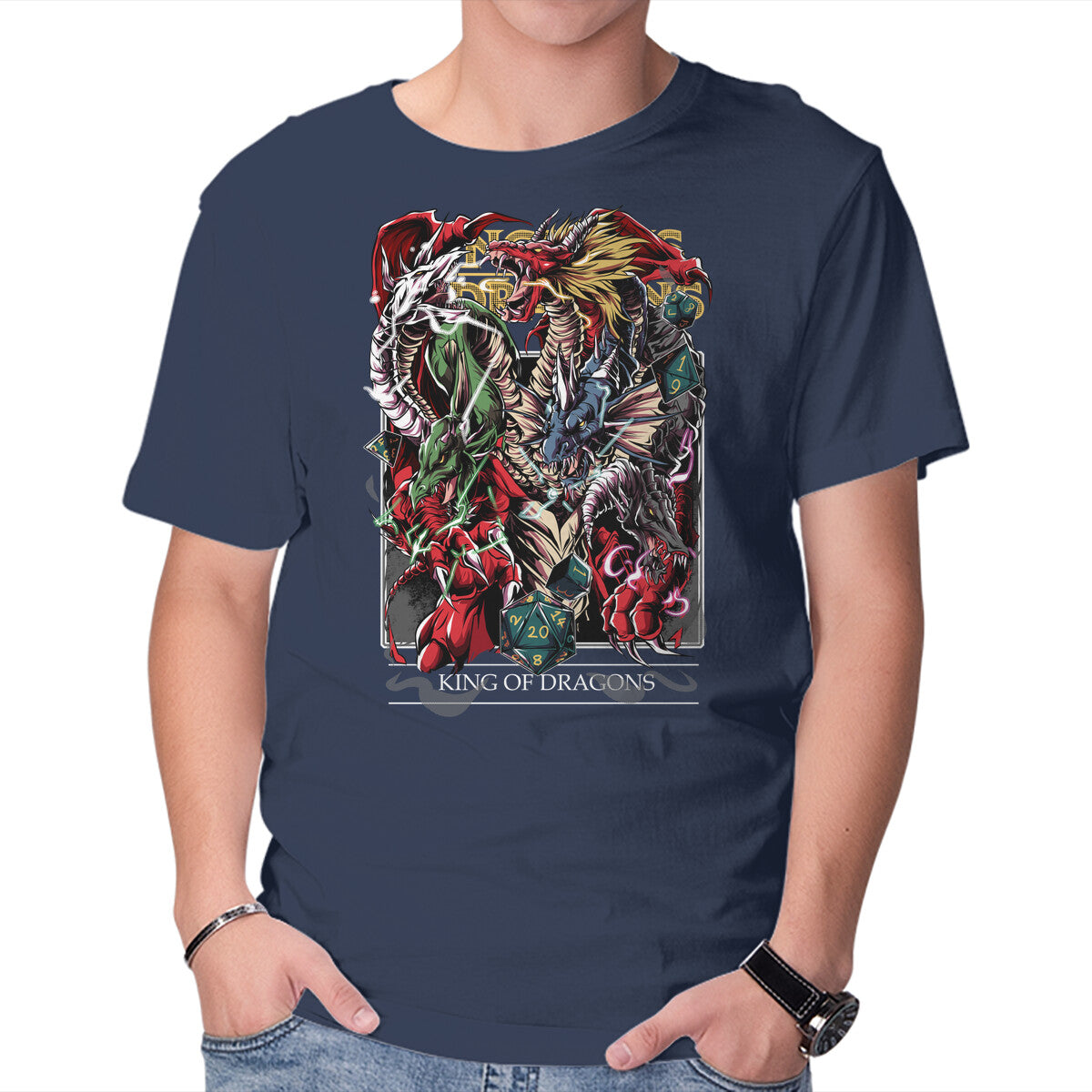 King Of Dragons – Gaming Graphic T-Shirt in navy, product display