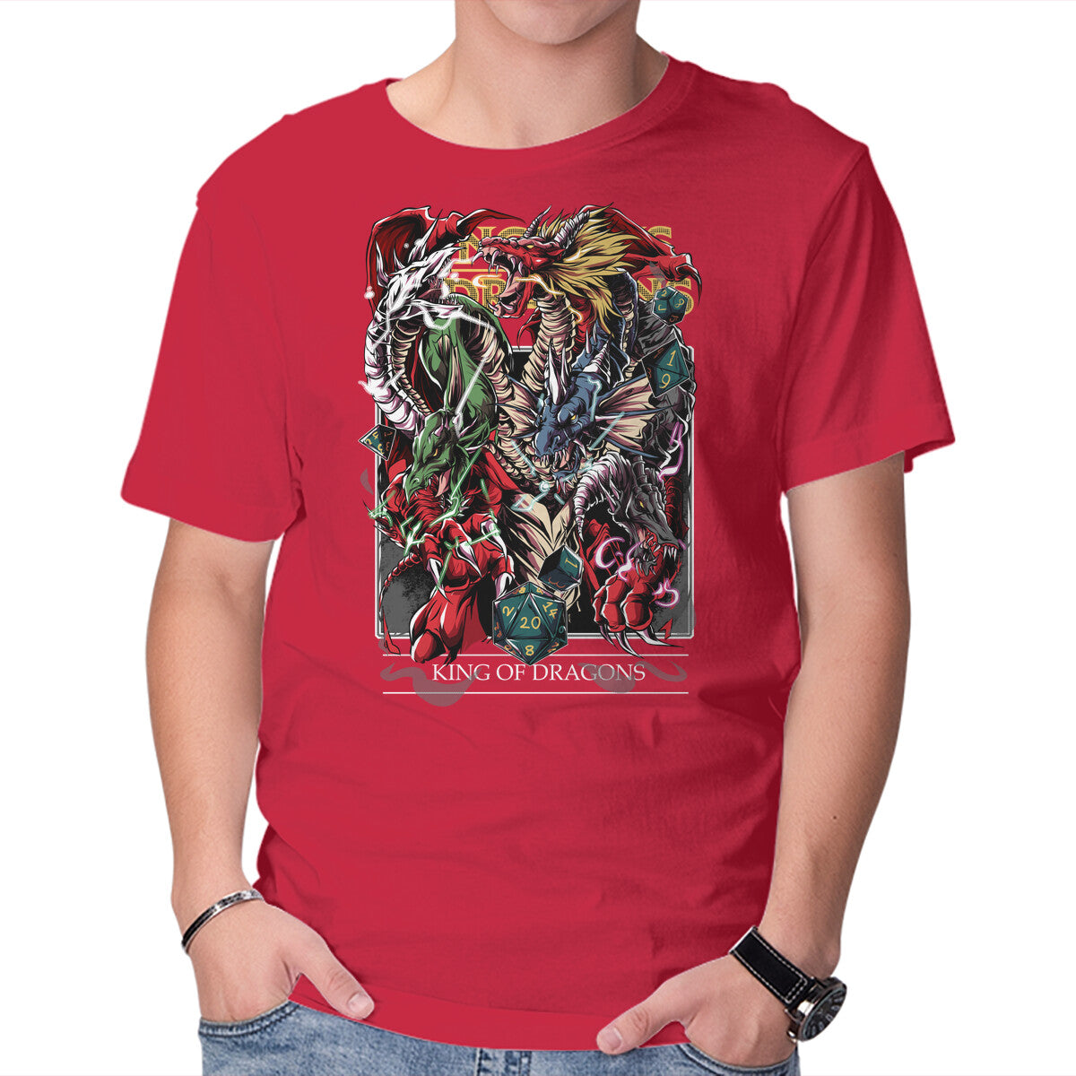 King Of Dragons – Gaming Graphic T-Shirt in red, product display