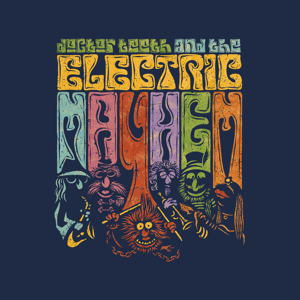 The Psychedelic Mayhem – Music Graphic T-Shirt design artwork for navy graphic T-shirt