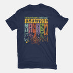 The Psychedelic Mayhem – Music Graphic T-Shirt in navy, flat-lay product view