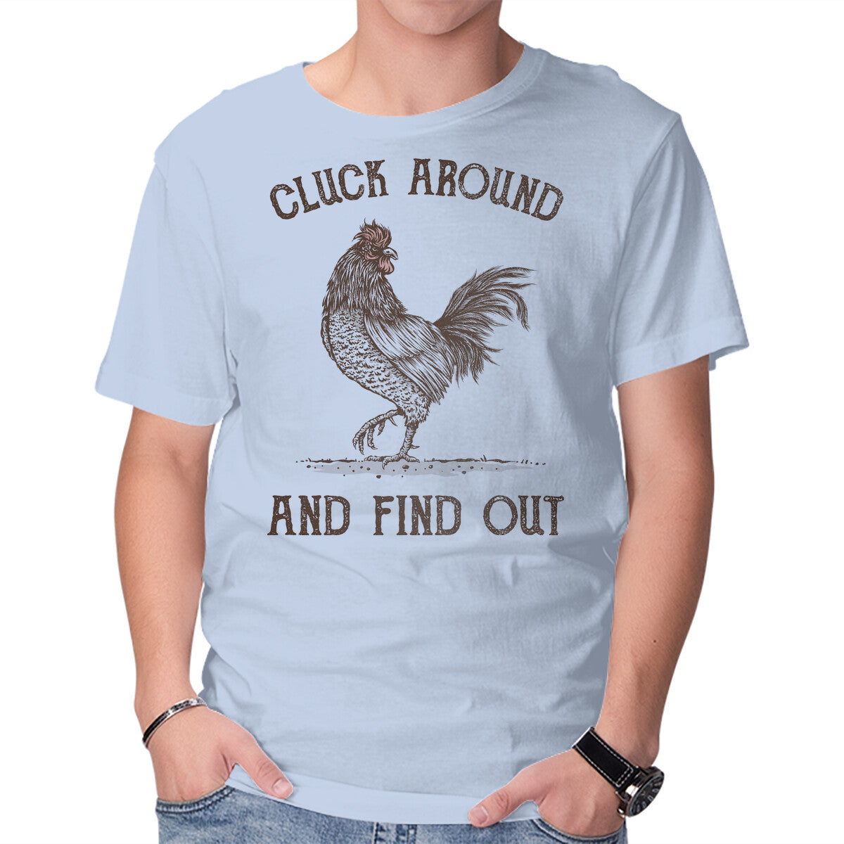 Cluck Around And Find Out – Animal Graphic T-Shirt in blue, product display