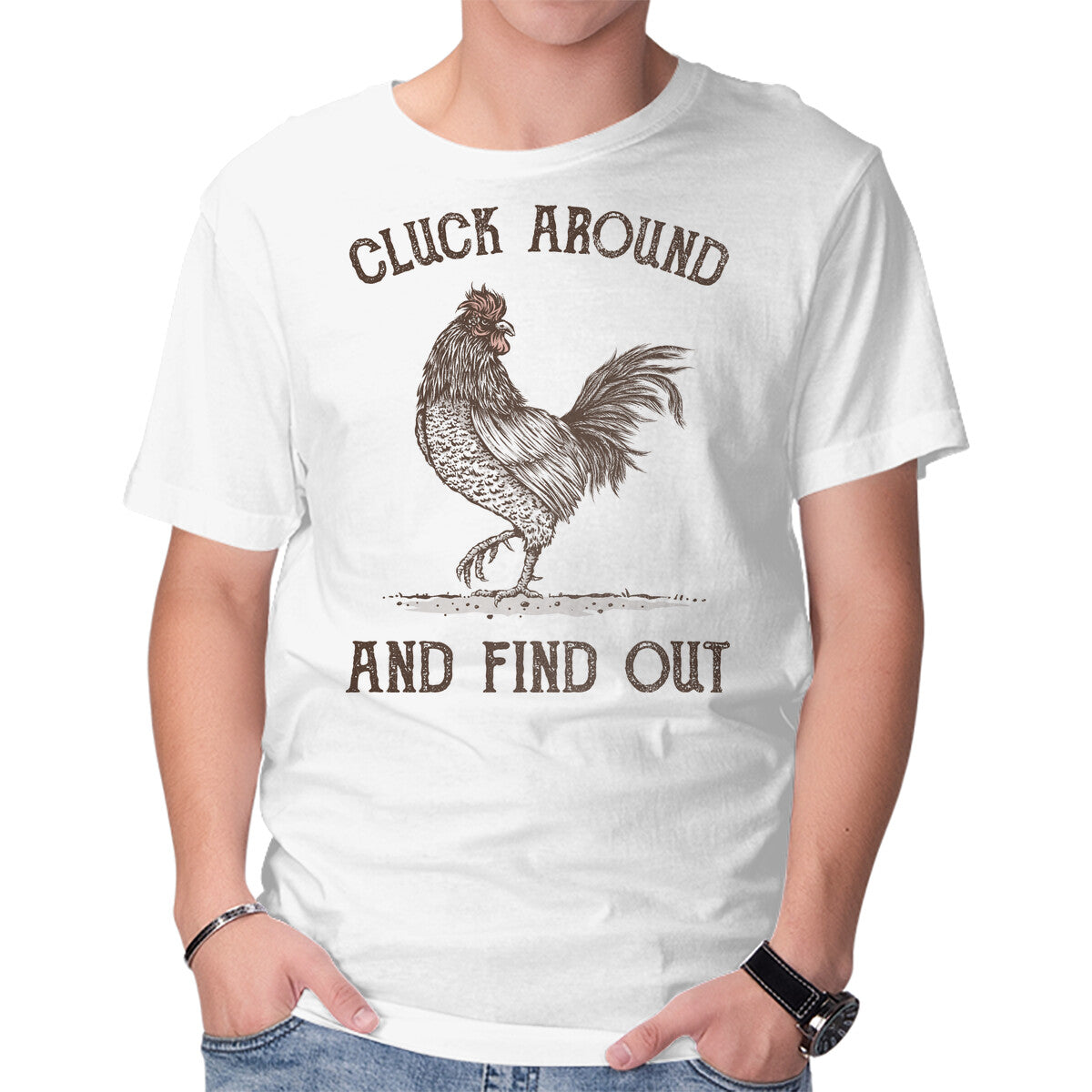Cluck Around And Find Out – Animal Graphic T-Shirt in white, product display