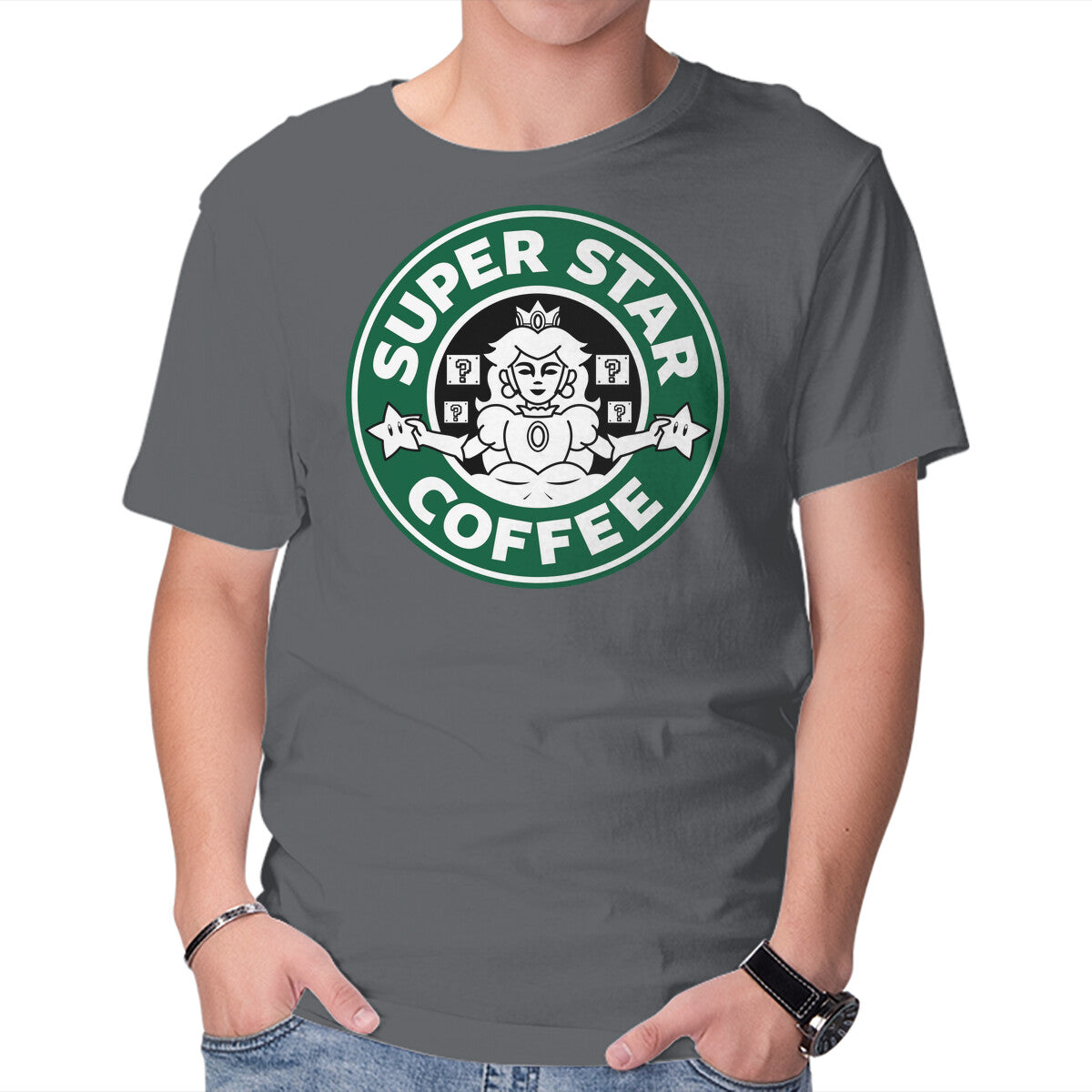 Super Star Coffee – Coffee Graphic T-Shirt in charcoal, product display