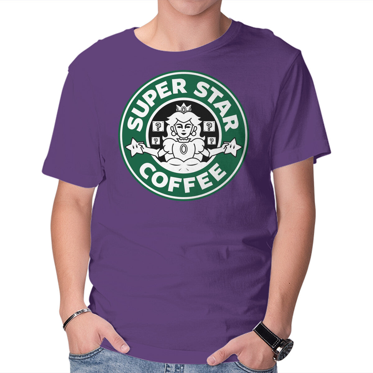 Super Star Coffee – Coffee Graphic T-Shirt in purple, product display