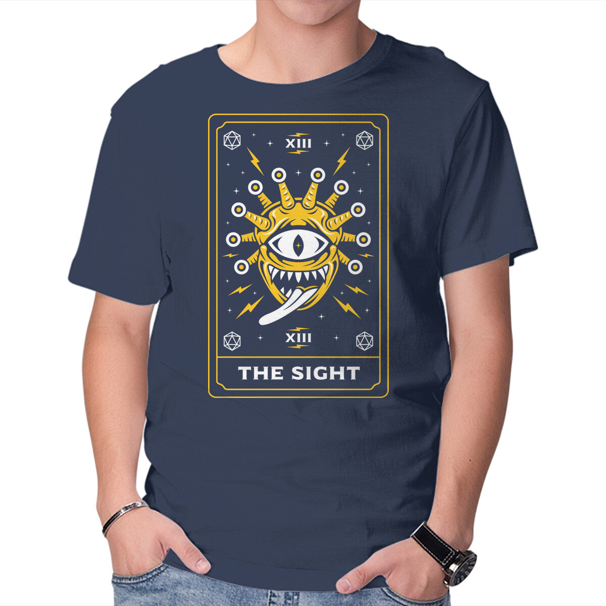 The Sight Tarot Card Graphic T-Shirt in navy, product display