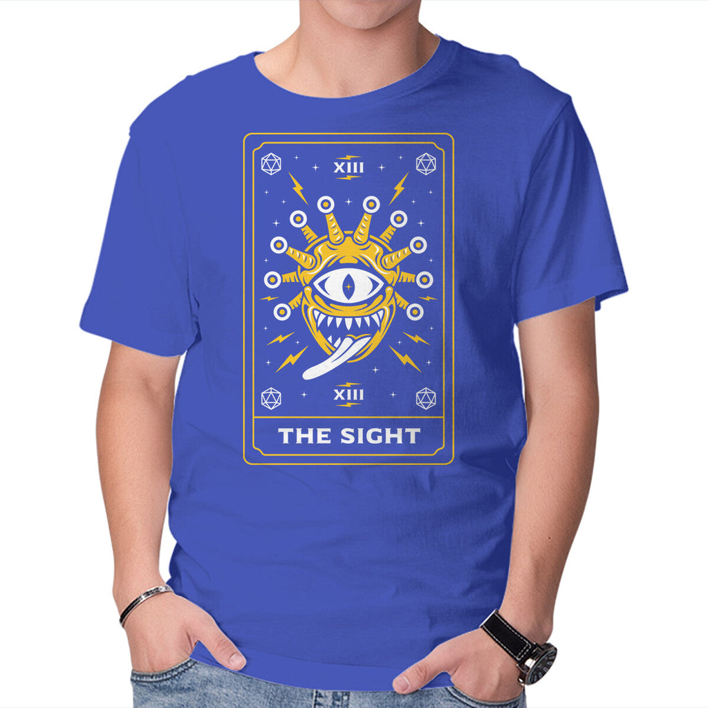 The Sight Tarot Card Graphic T-Shirt in royal blue, product display