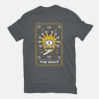 The Sight Tarot Card Graphic T-Shirt in charcoal, flat-lay product view
