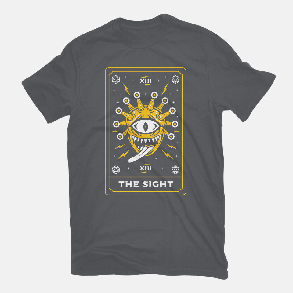 The Sight Tarot Card Graphic T-Shirt in charcoal, flat-lay product view