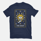 The Sight Tarot Card Graphic T-Shirt in navy, flat-lay product view