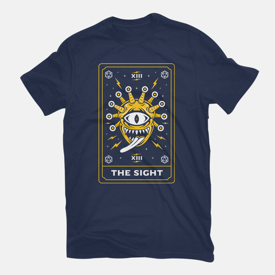 The Sight Tarot Card Graphic T-Shirt in navy, flat-lay product view