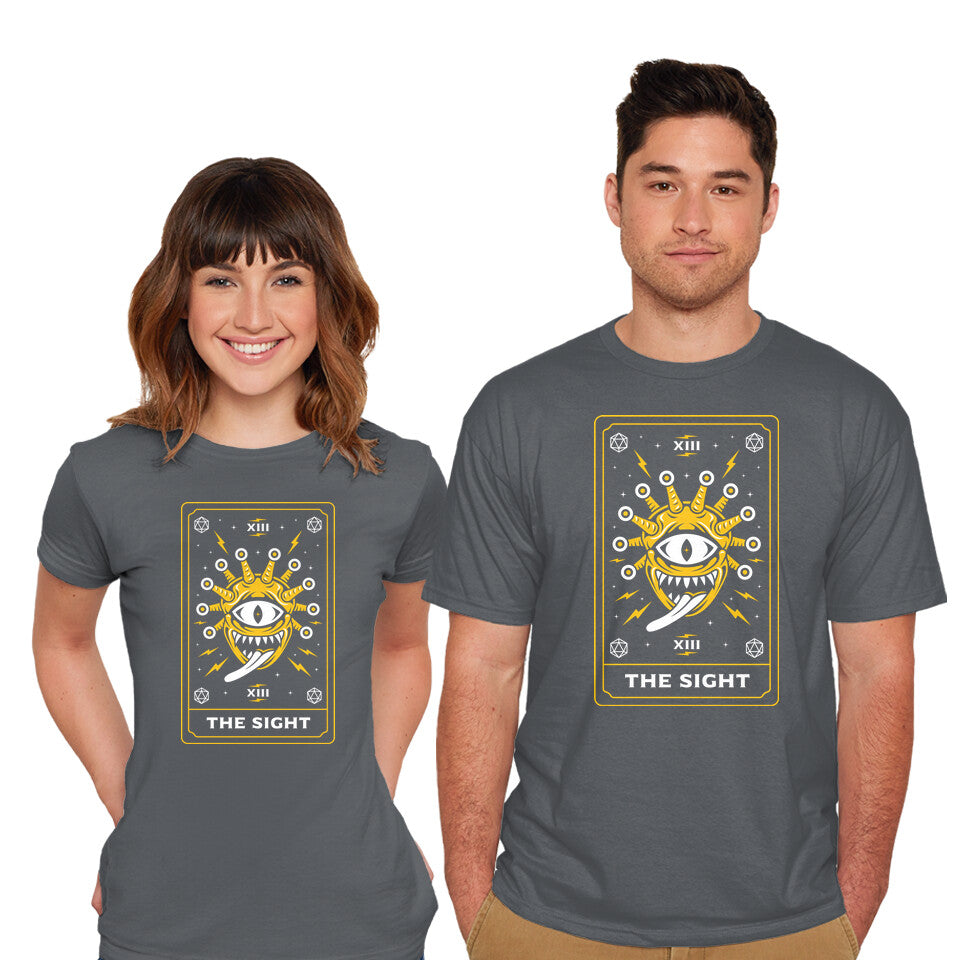 Model wearing charcoal The Sight Tarot Card Graphic T-Shirt