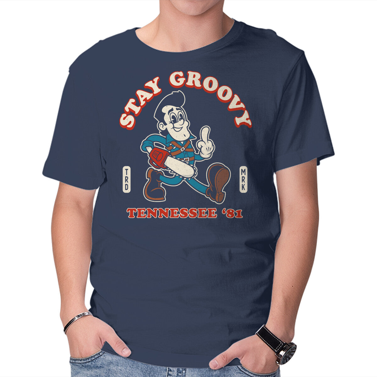 Vintage Stay Groovy Graphic T-Shirt in navy, product display