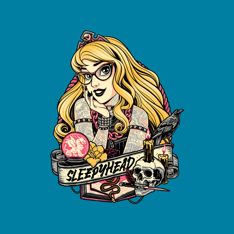 Sleepyhead – Gothic Graphic T-Shirt design artwork for turquoise graphic T-shirt