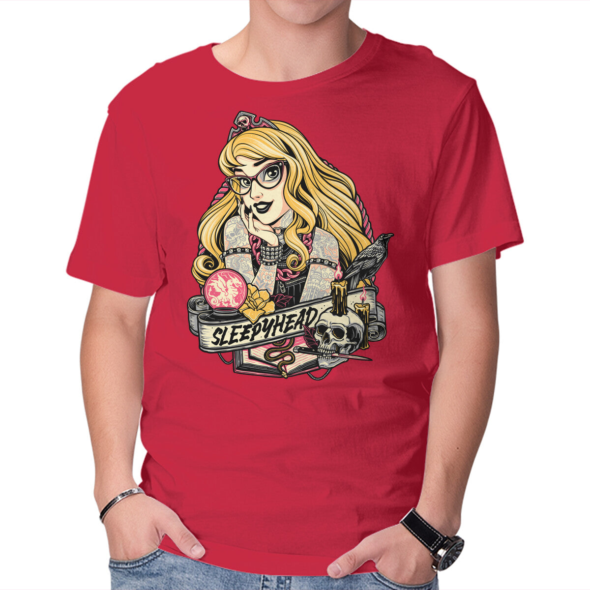 Sleepyhead – Gothic Graphic T-Shirt in red, product display