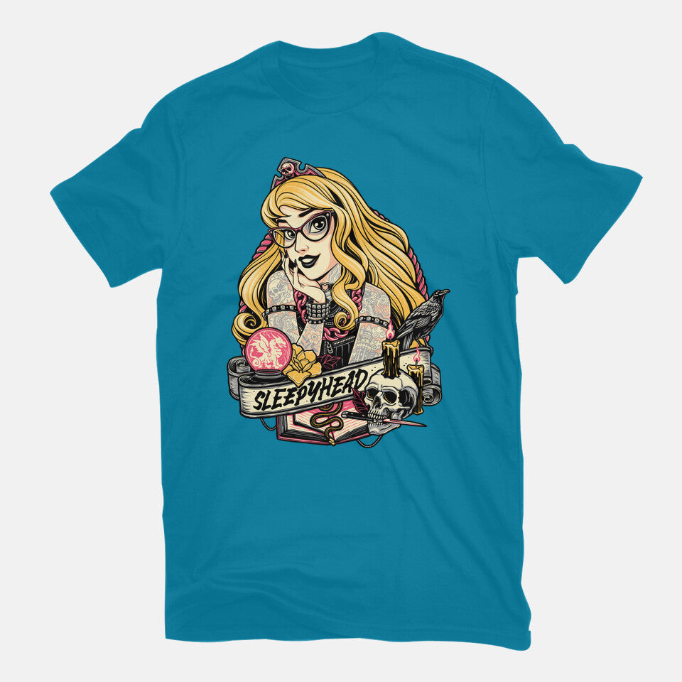Sleepyhead – Gothic Graphic T-Shirt in turquoise, flat-lay product view