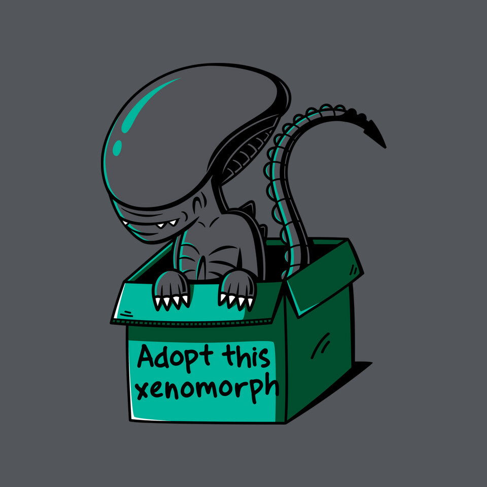 Adopt This Xenomorph – Sci-Fi Graphic T-Shirt design artwork for charcoal graphic T-shirt