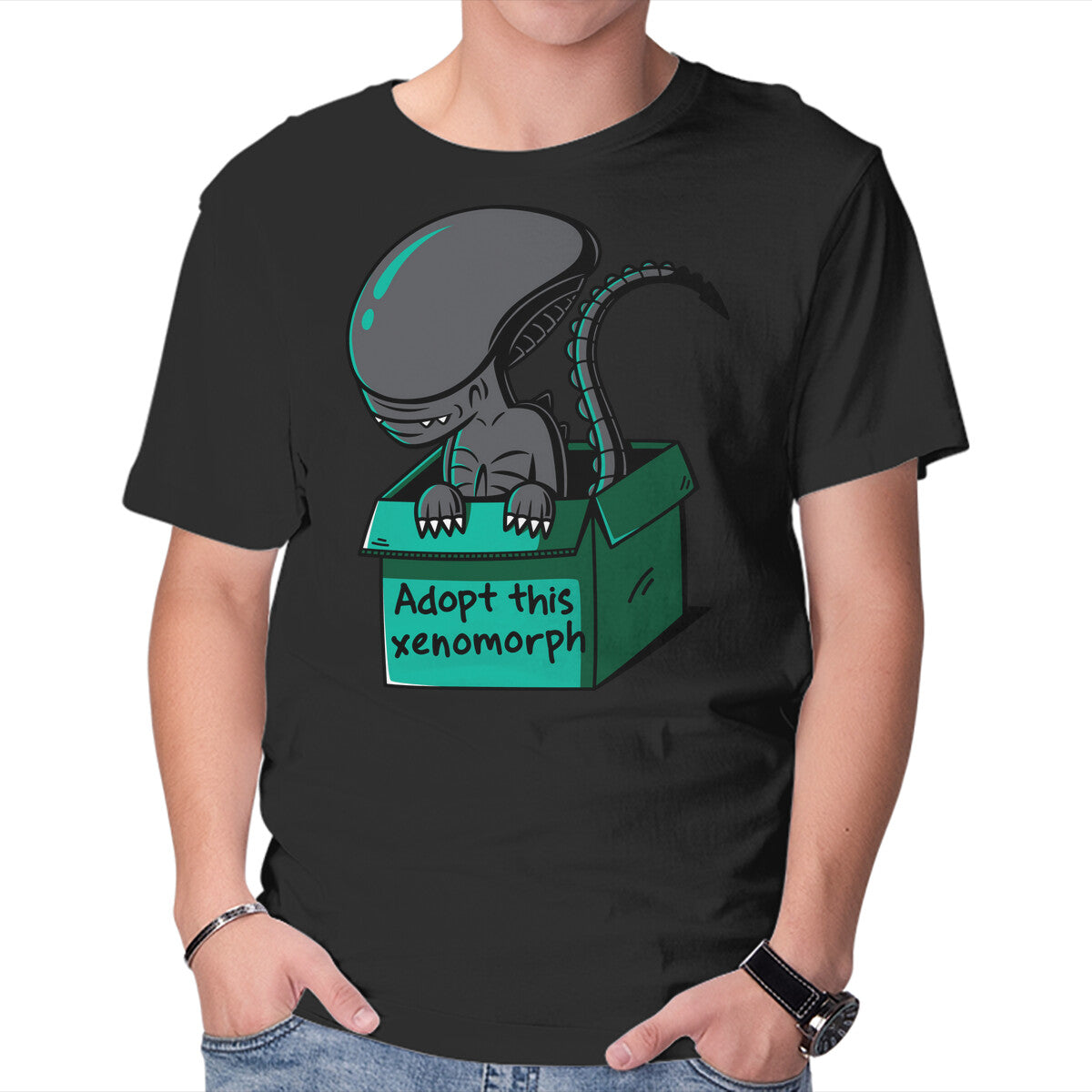 Adopt This Xenomorph – Sci-Fi Graphic T-Shirt in black, product display