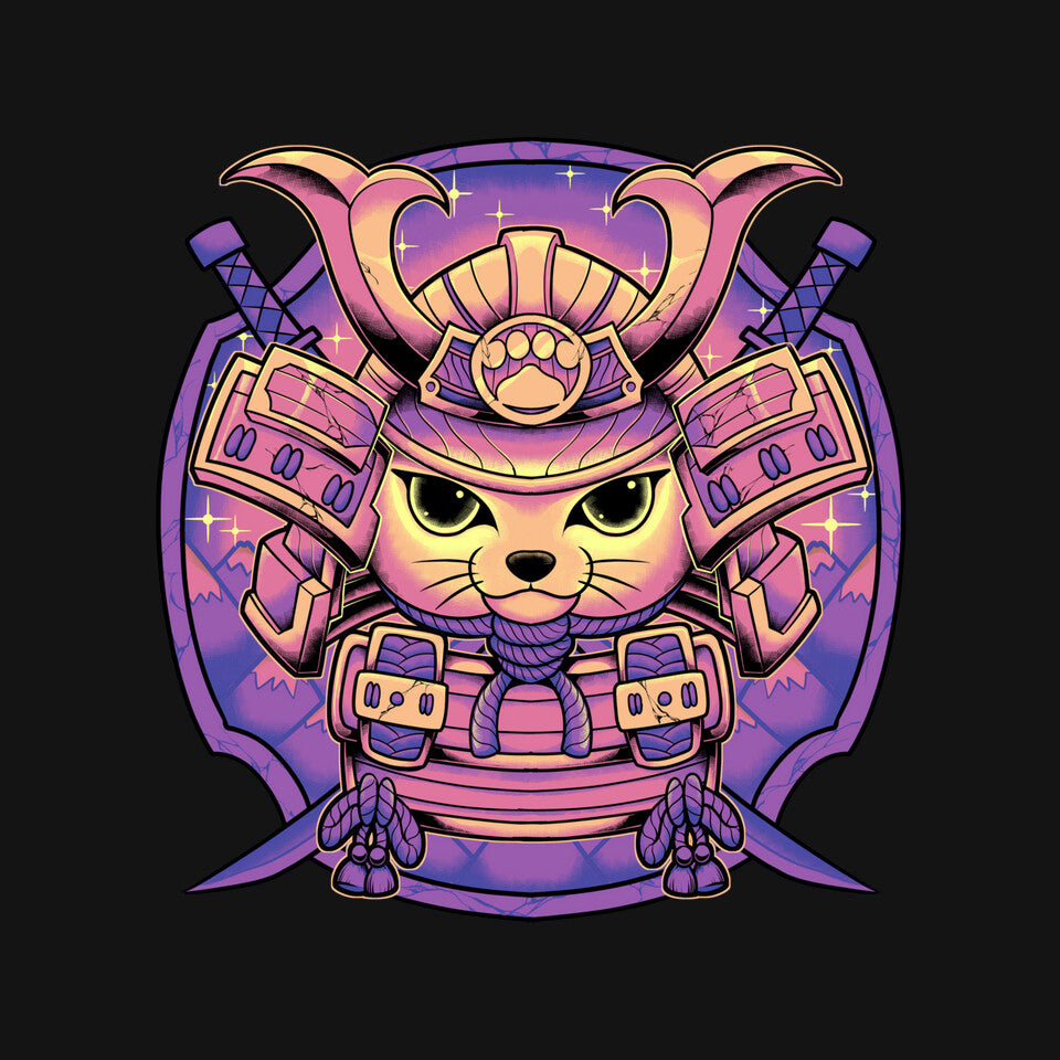 Samurai Neko – Cat Graphic T-Shirt design artwork for black graphic T-shirt
