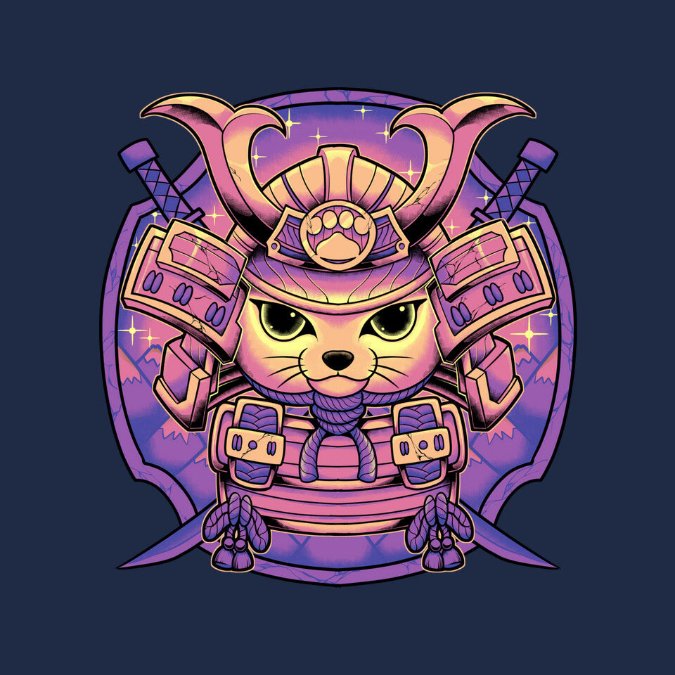 Samurai Neko – Cat Graphic T-Shirt design artwork for navy graphic T-shirt
