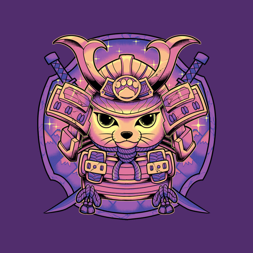 Samurai Neko – Cat Graphic T-Shirt design artwork for purple graphic T-shirt