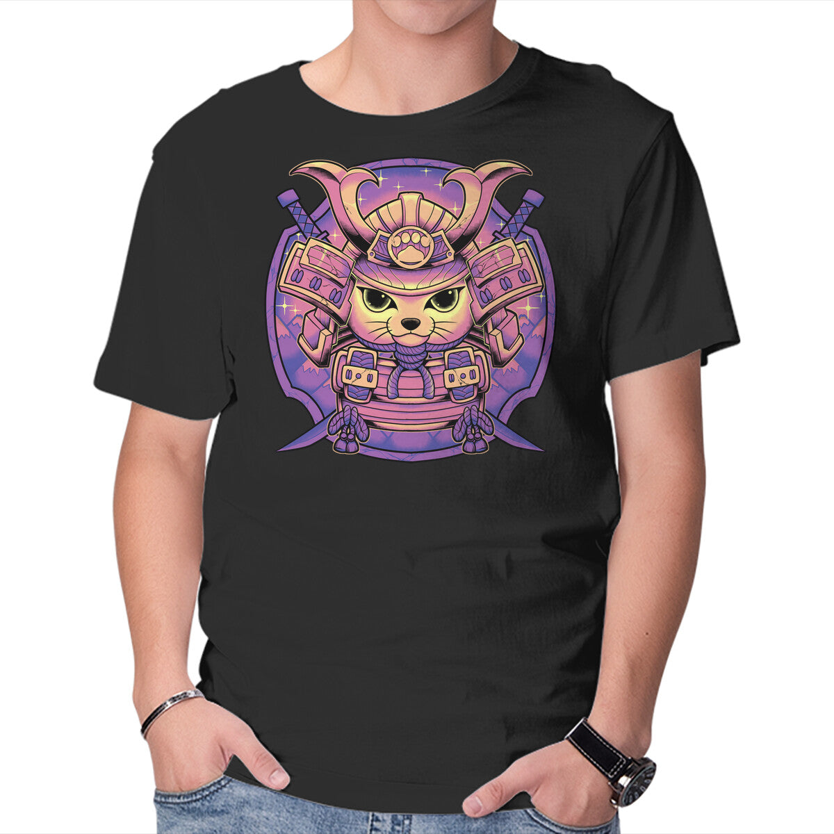Samurai Neko – Cat Graphic T-Shirt in black, product display