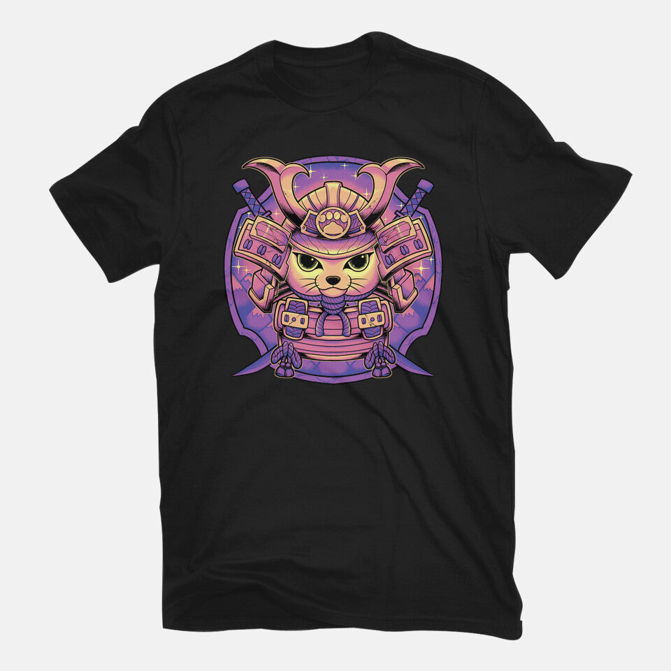 Samurai Neko – Cat Graphic T-Shirt in black, flat-lay product view