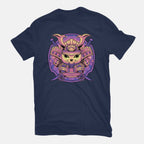 Samurai Neko – Cat Graphic T-Shirt in navy, flat-lay product view