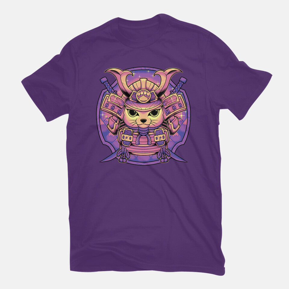 Samurai Neko – Cat Graphic T-Shirt in purple, flat-lay product view