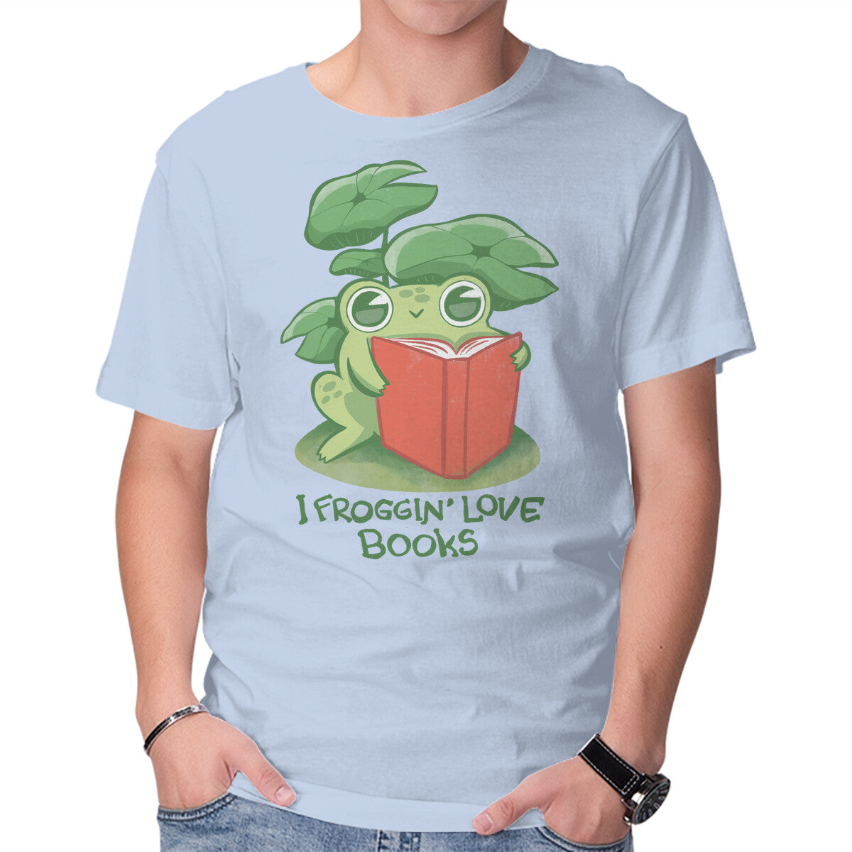 Froggin Love Books – Animal Graphic T-Shirt in blue, product display