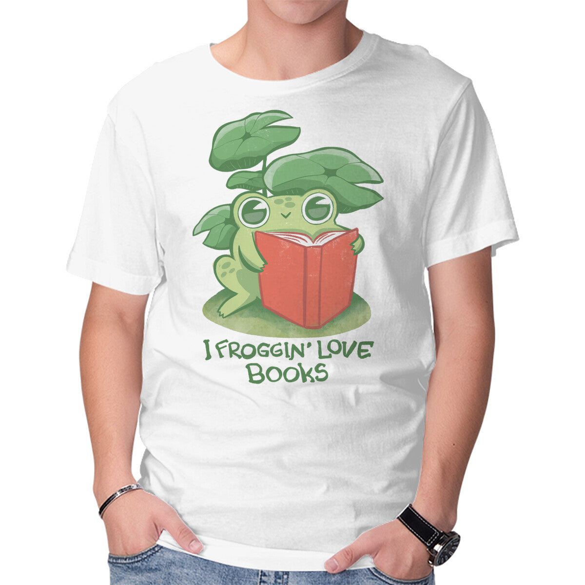 Froggin Love Books – Animal Graphic T-Shirt in white, product display