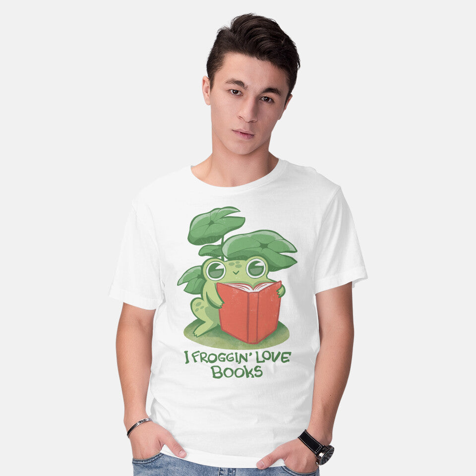 Model wearing white Froggin Love Books – Animal Graphic T-Shirt