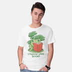 Model wearing white Froggin Love Books – Animal Graphic T-Shirt