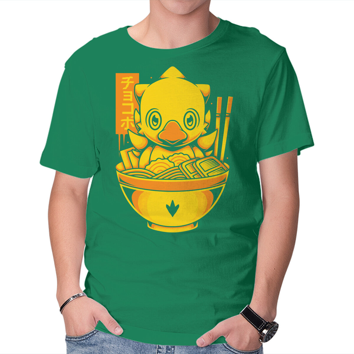 Chocobo Ramen – Gaming Graphic T-Shirt in green, product display