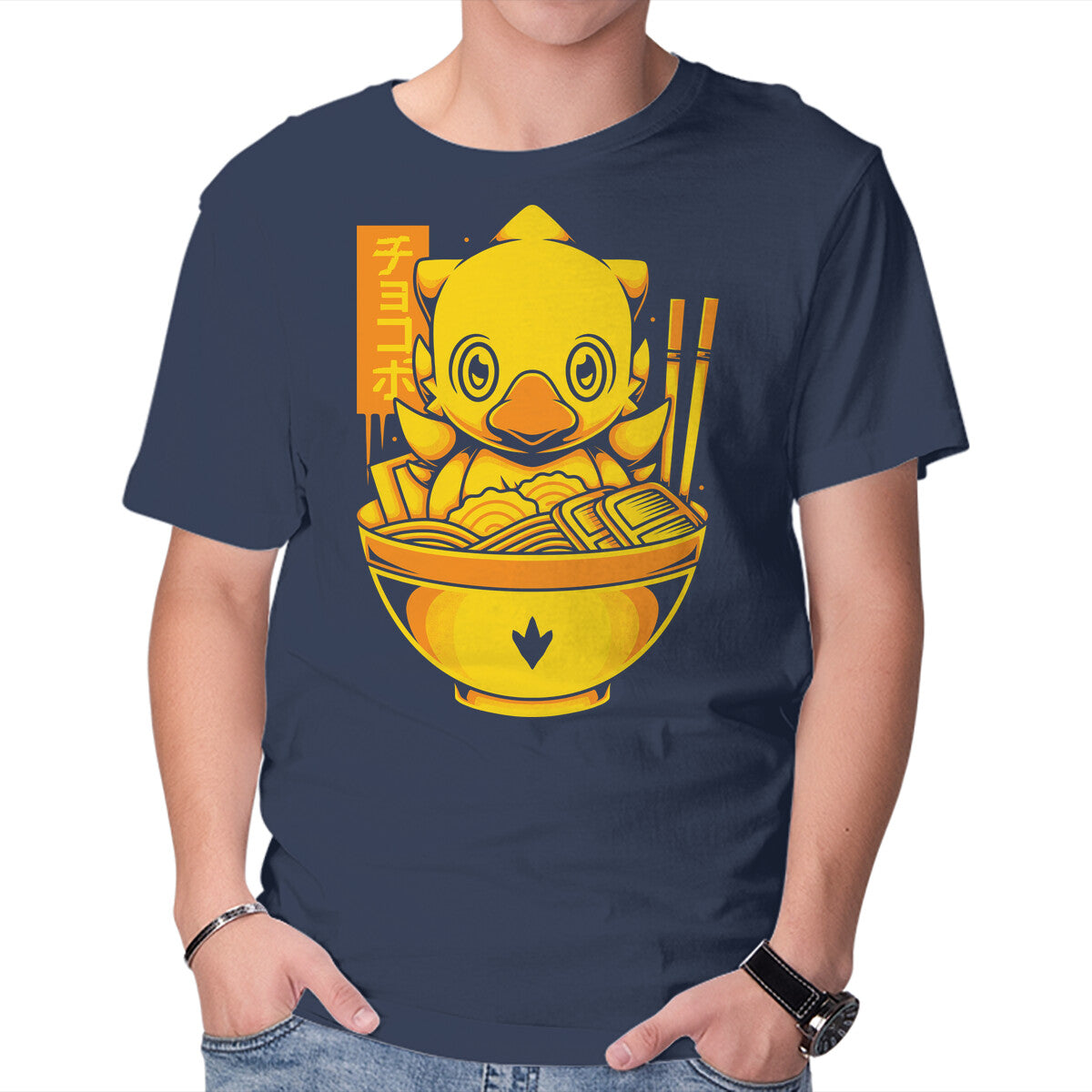 Chocobo Ramen – Gaming Graphic T-Shirt in navy, product display