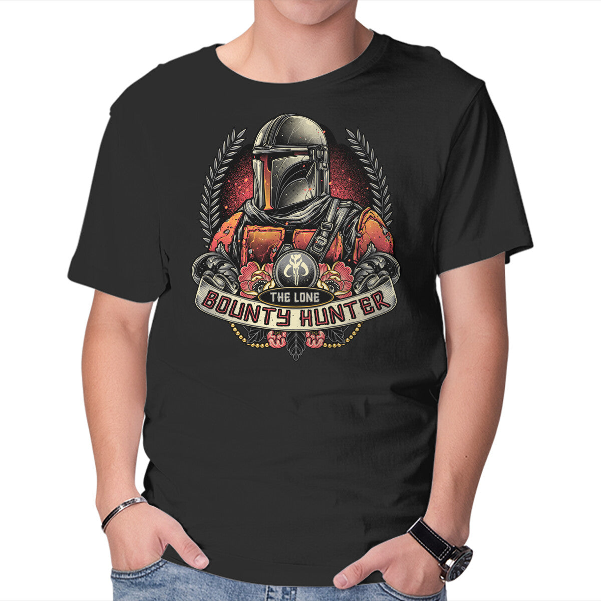 The Lone Bounty Hunter – Sci-Fi Graphic T-Shirt in black, product display