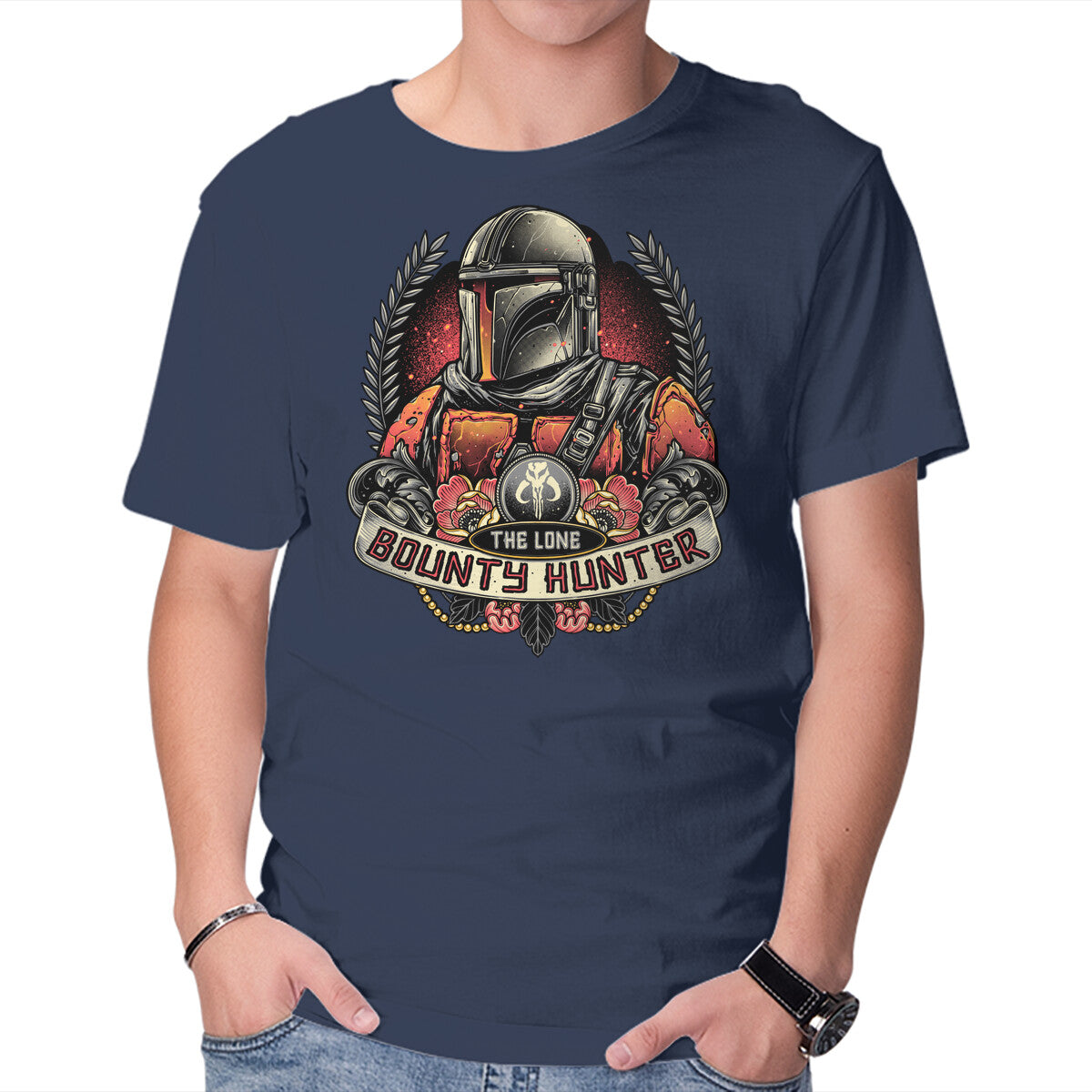 The Lone Bounty Hunter – Sci-Fi Graphic T-Shirt in navy, product display