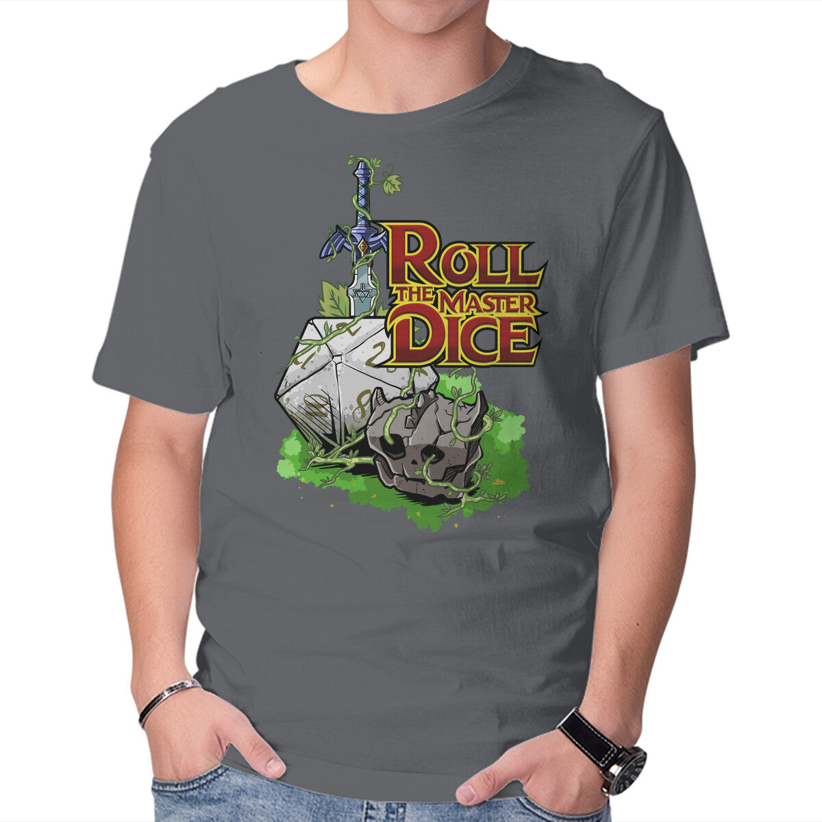 Roll The Master Dice Graphic T-Shirt in charcoal, product display