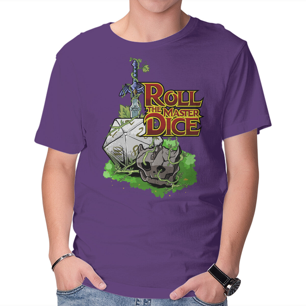 Roll The Master Dice Graphic T-Shirt in purple, product display