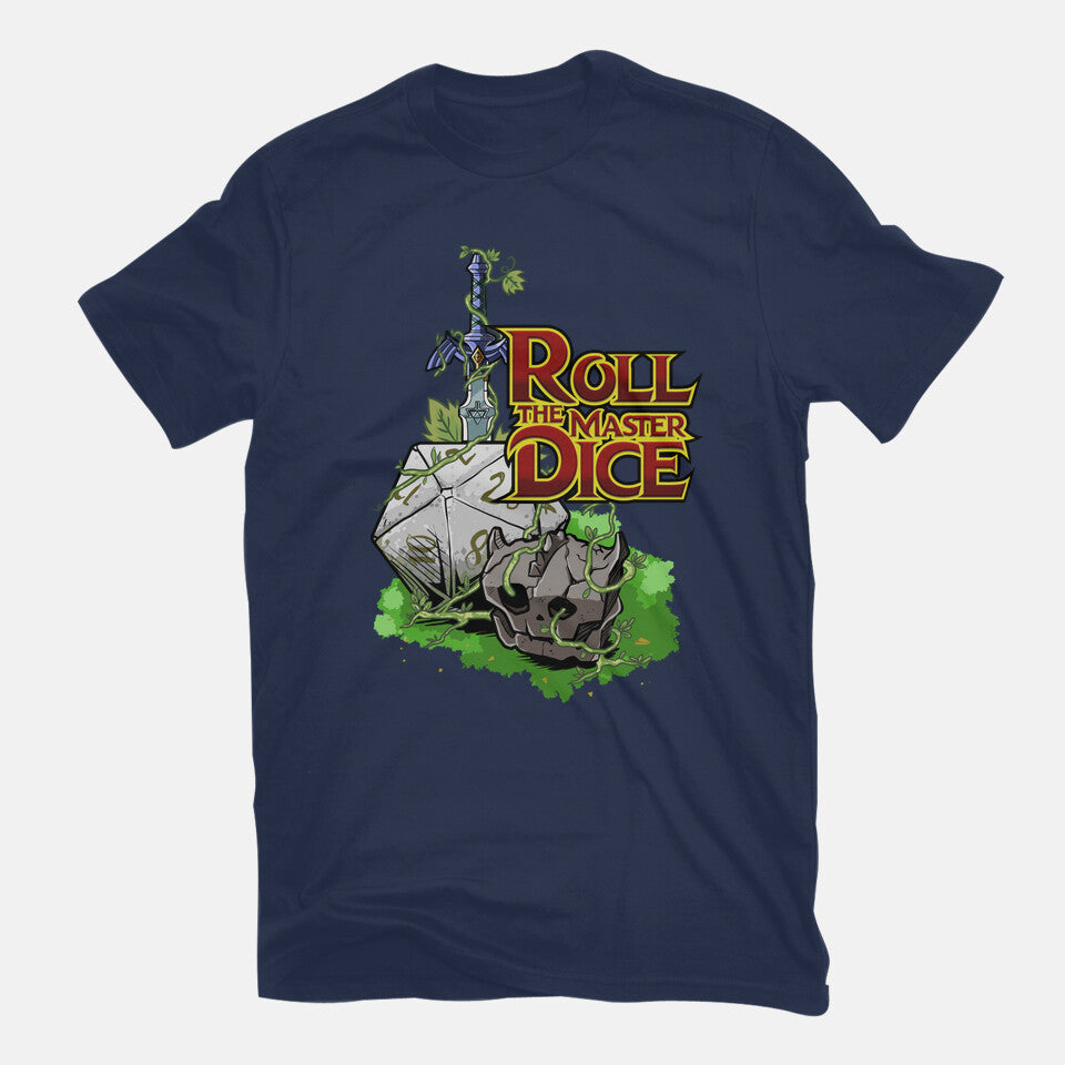 Roll The Master Dice Graphic T-Shirt in navy, flat-lay product view
