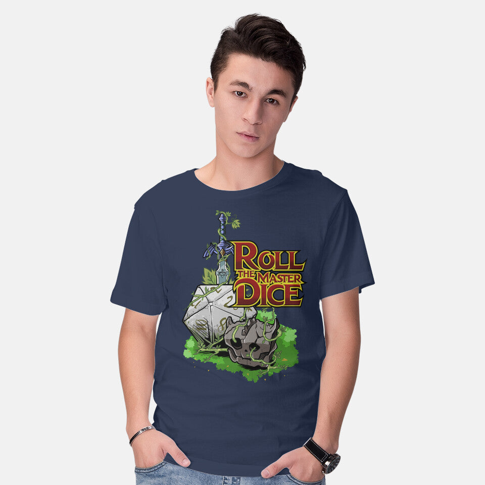 Model wearing navy Roll The Master Dice Graphic T-Shirt