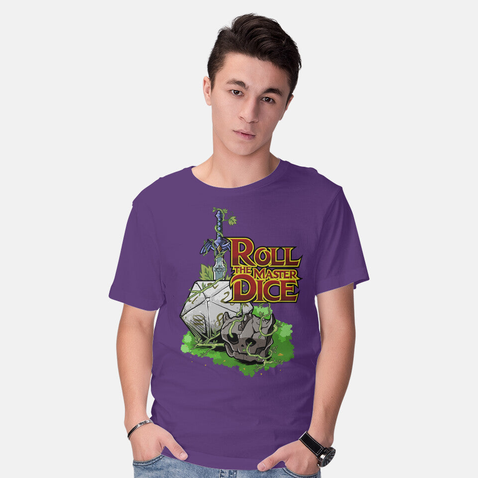 Model wearing purple Roll The Master Dice Graphic T-Shirt