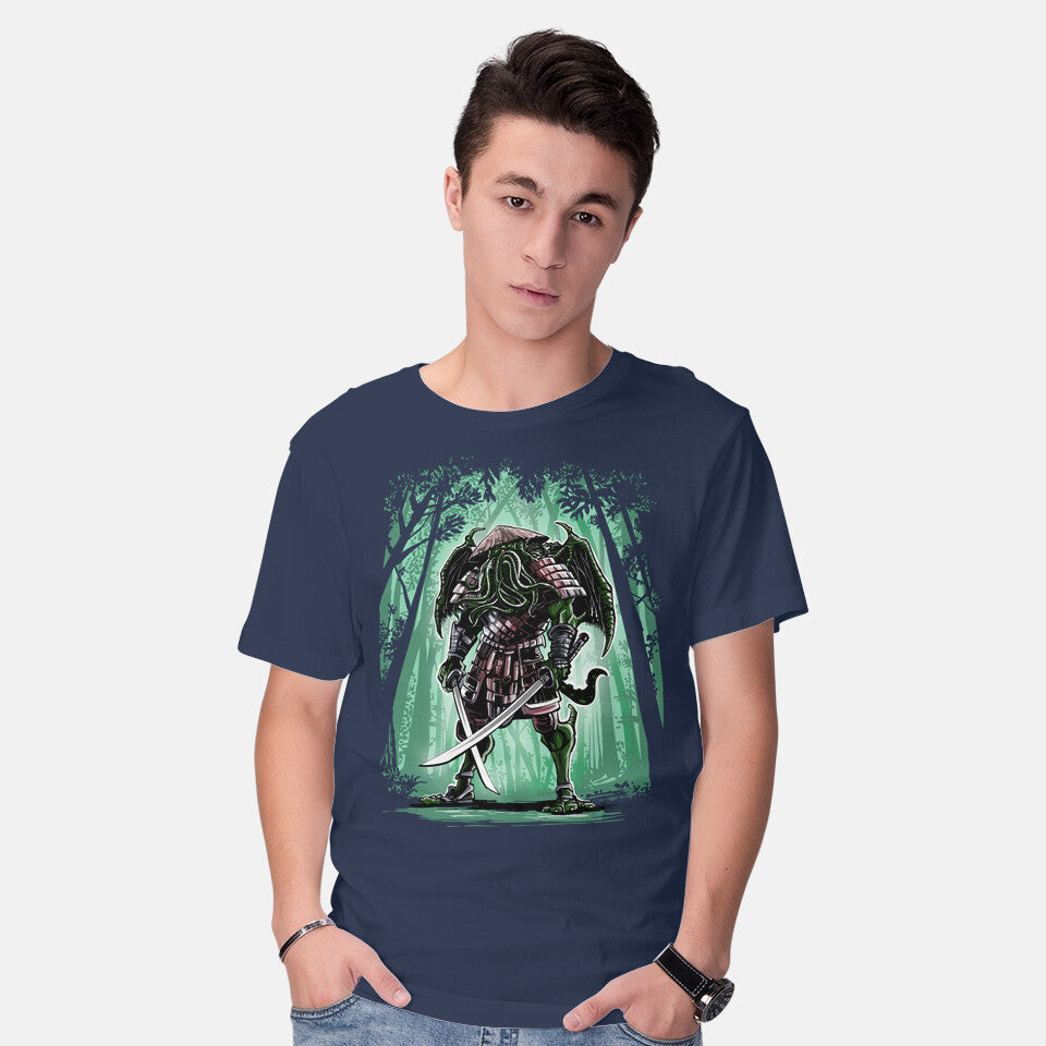 Model wearing navy Cthulhumurai Graphic T-Shirt