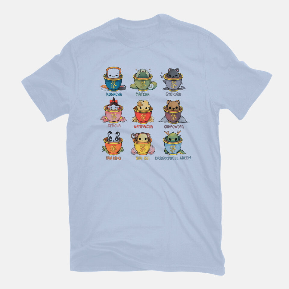 Tea Types – Cat Graphic T-Shirt in blue, flat-lay product view