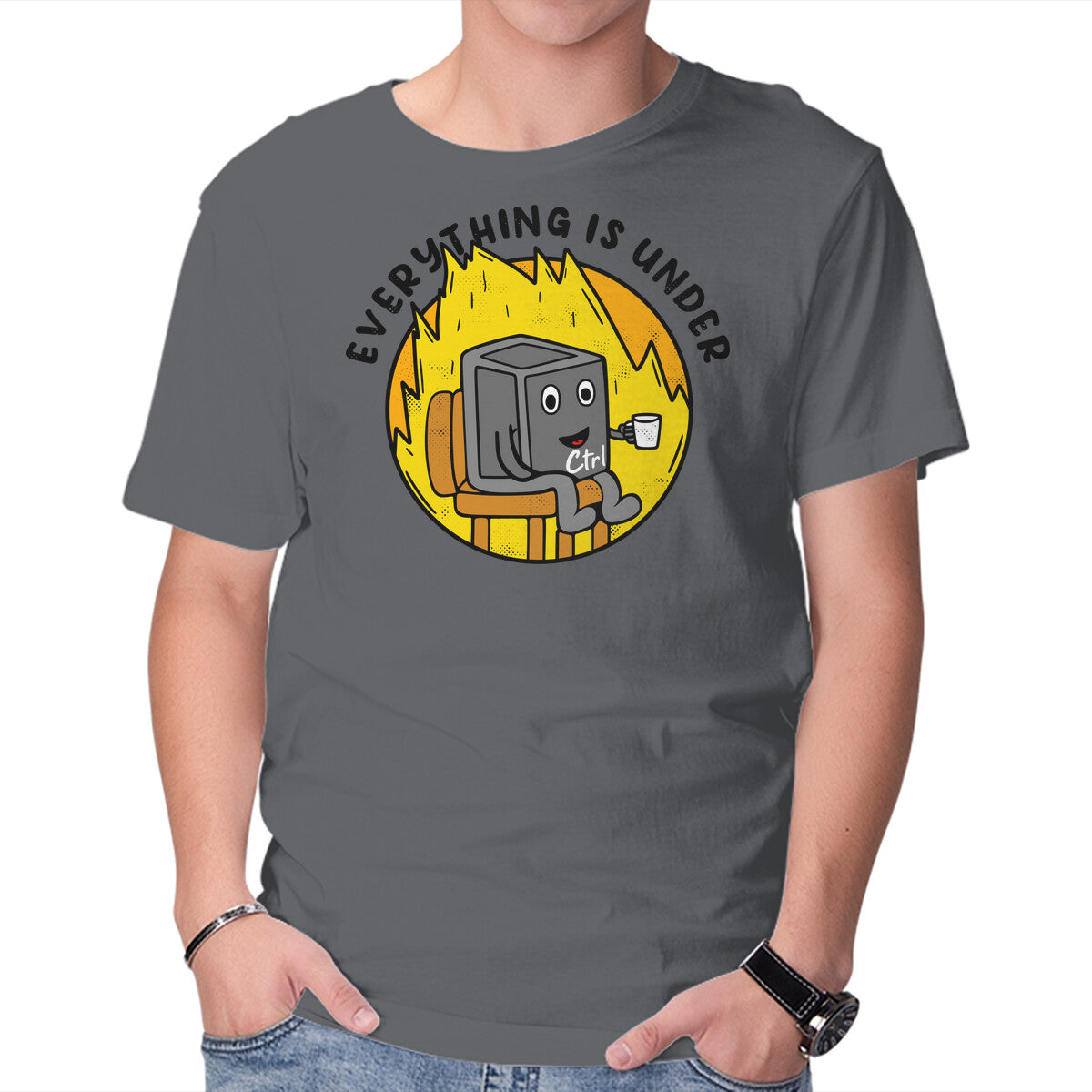Everything Is Under Control – Funny Graphic T-Shirt in charcoal, product display