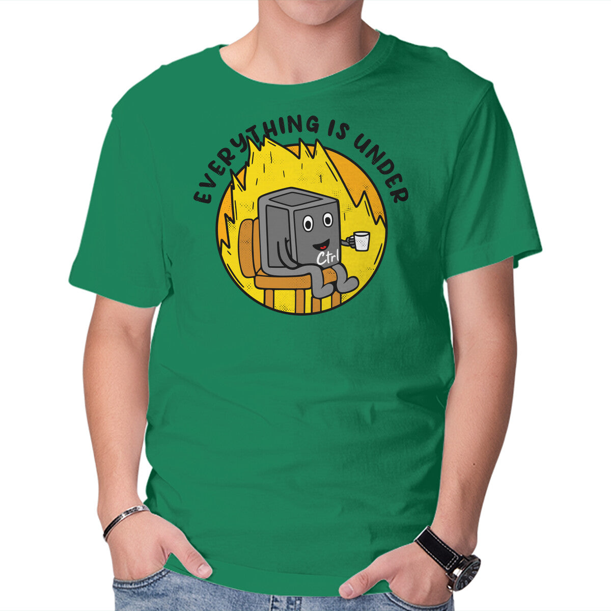 Everything Is Under Control – Funny Graphic T-Shirt in green, product display