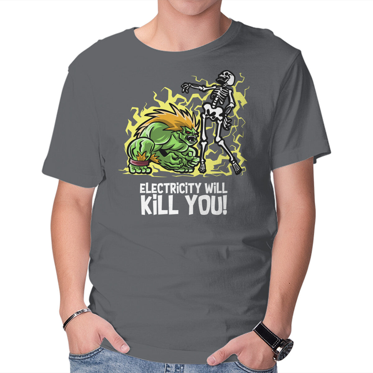 Electricity Will Kill You Graphic T-Shirt in charcoal, product display